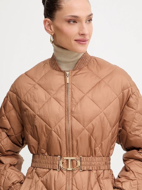 Twinset kurtka kolor brązowy przejściowa oversize 252TP2130