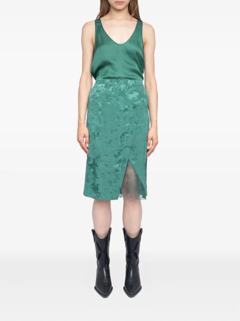 Zadig&Voltaire Julen horse-jacquard lace-insert midi skirt - Green