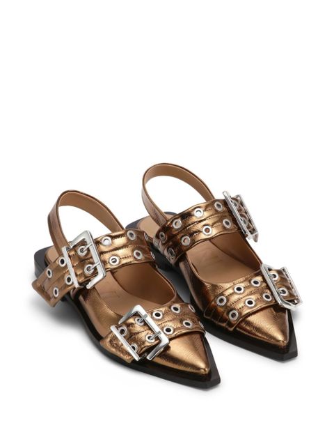 GANNI metallic feminine ballerina shoes - Brown