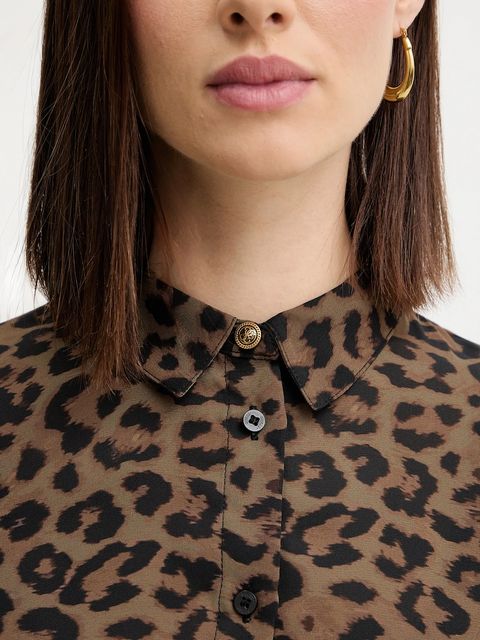 Guess koszula NEW CLOUIS damska kolor brązowy regular z kołnierzykiem klasycznym W5BH73 WGLA2