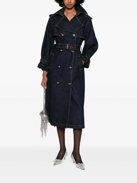 Self-Portrait belted double-breasted coat - Blue