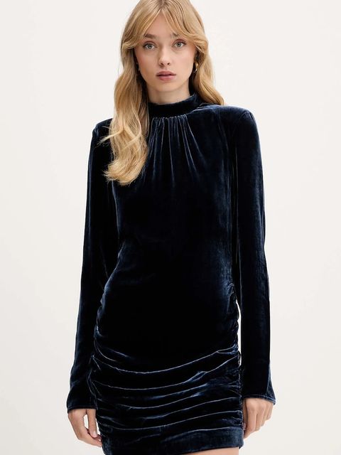 Rotate sukienka z dodatkiem jedwabiu kolor niebieski mini dopasowana 1149221192