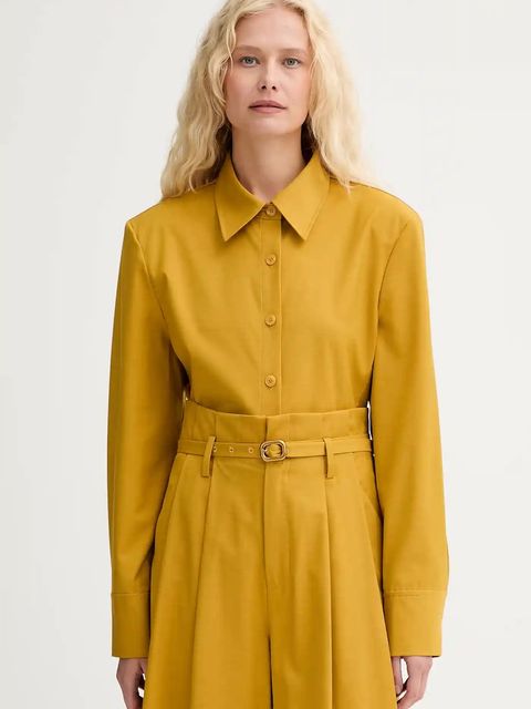 ISABELLE BLANCHE koszula z wełną damska kolor żółty regular z kołnierzykiem klasycznym IS25FW-C037-T002