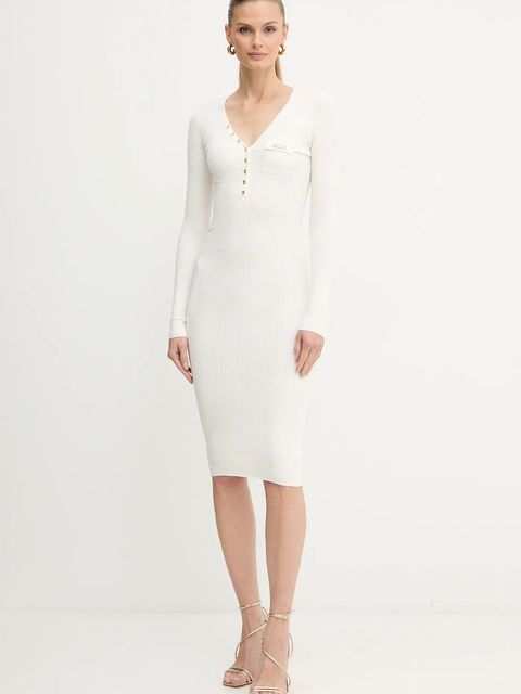 Elisabetta Franchi sukienka z dodatkiem jedwabiu kolor beżowy mini dopasowana AM10B56E2 - zdjęcie produktu nr 1