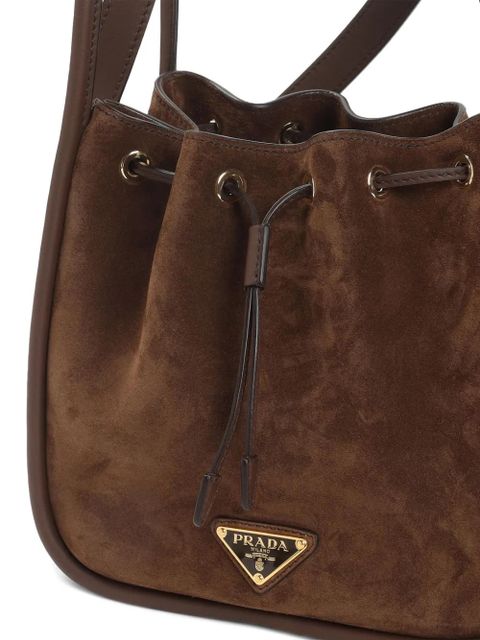 Prada small logo-plaque drawstring tote bag - Brown