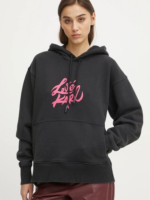 Karl Lagerfeld Jeans bluza bawełniana damska kolor czarny z kapturem z nadrukiem A1W20093 - zdjęcie produktu nr 1
