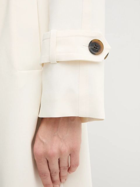 Dkny płaszcz damski kolor beżowy przejściowy dwurzędowy DLEMPQ97