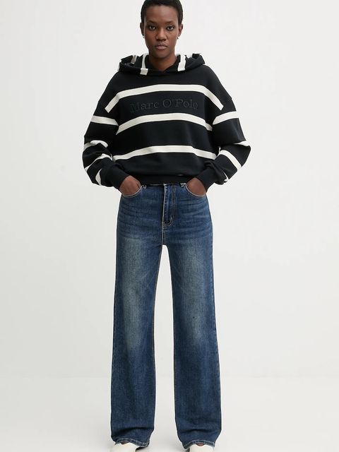 Marc O'Polo bluza bawełniana damska kolor beżowy z kapturem wzorzysta 600407354041 - zdjęcie produktu nr 2