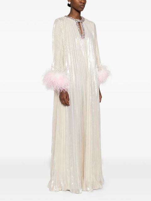 Self-Portrait feather-embellished maxi dress - Neutrals - zdjęcie produktu nr 2