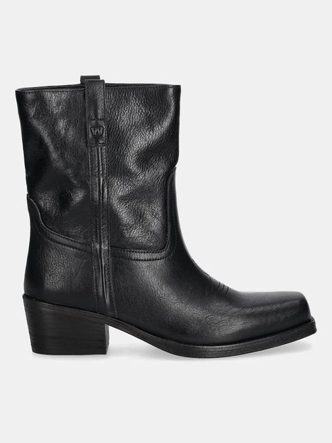 Weekend Max Mara botki skórzane Ranch damskie kolor czarny na słupku 2525796034600 - zdjęcie produktu nr 2