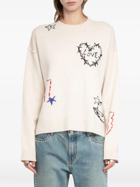 Zadig&Voltaire embroidered heart detail sweater - Neutrals