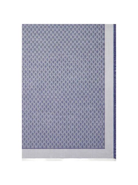 Gucci fringed logo-pattern shawl - Blue - zdjęcie produktu nr 2