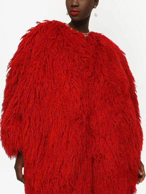 Dolce & Gabbana single-breasted faux-fur coat - Red