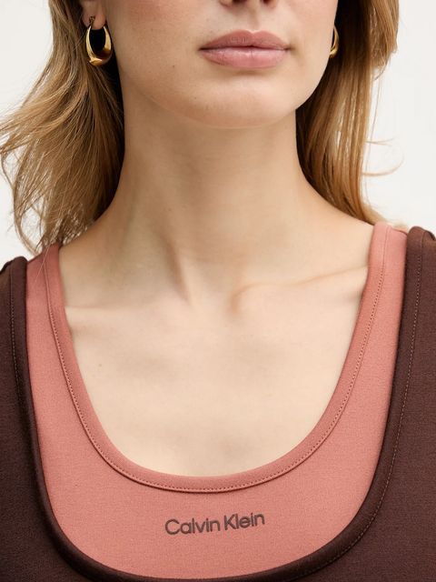 Calvin Klein Jeans sukienka kolor brązowy midi prosta LV047E220G