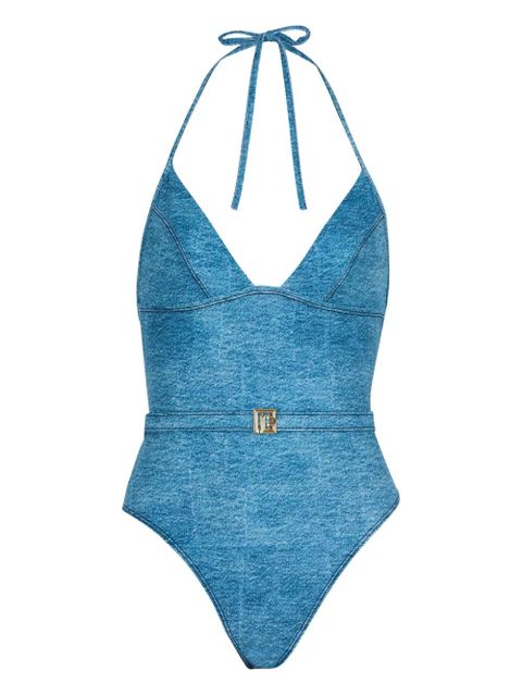 Balmain logo-plaque swimsuit - Blue - zdjęcie produktu nr 1