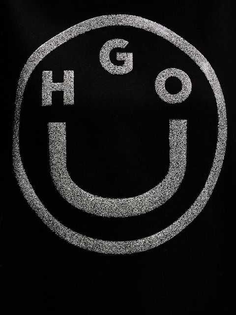 Hugo Blue bluza bawełniana damska kolor czarny z kapturem z nadrukiem 50550709