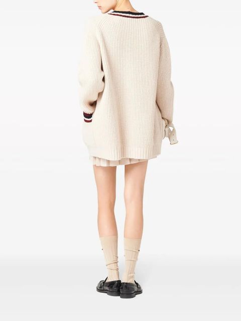 Miu Miu stripe-detail V-neck cardigan - Neutrals