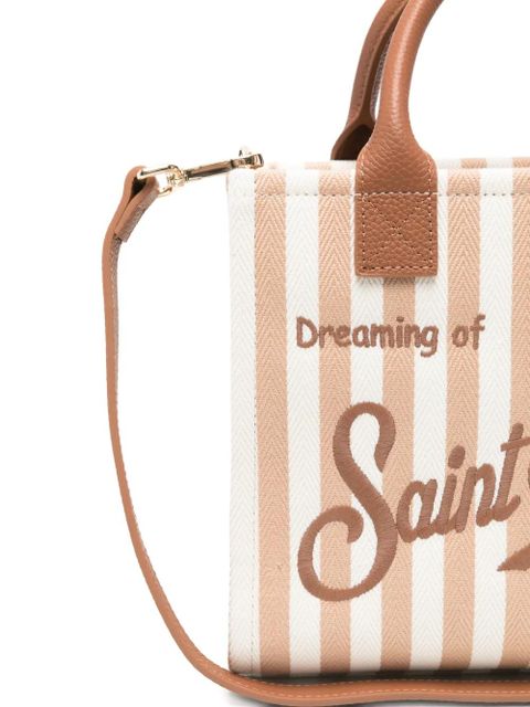 MC2 Saint Barth striped embroidered leather tote bag - White