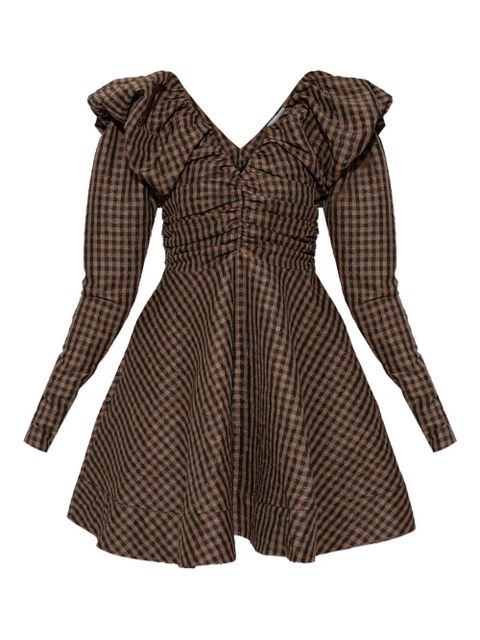 GANNI V-neck checked mini dress - Brown - zdjęcie produktu nr 1