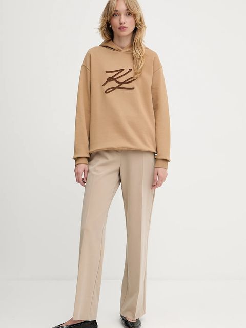 Karl Lagerfeld bluza AUTOGRAPH HOODIE damska kolor beżowy z kapturem z aplikacją A3W20008 - zdjęcie produktu nr 2