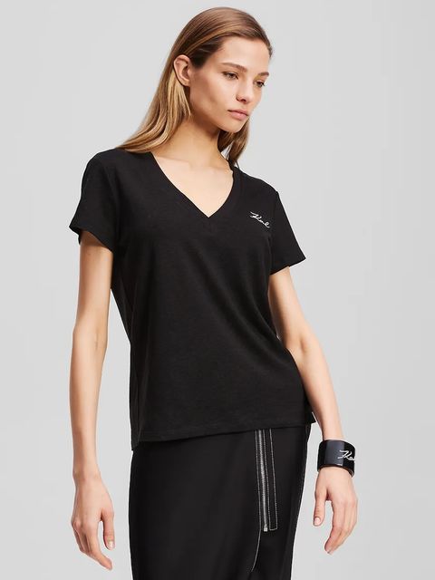 Karl Lagerfeld t-shirt lniany damski kolor czarny A3W17070 - zdjęcie produktu nr 1