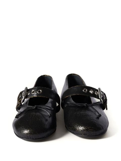 Miu Miu Crackle leather ballerinas - Brown