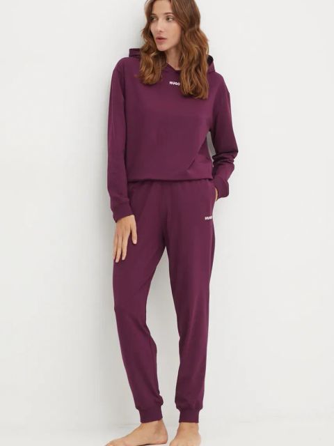 HUGO bluza lounge kolor fioletowy z kapturem gładka 50490594