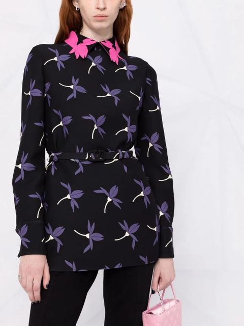 Valentino Garavani Fairy Flowers print belted shirt - Black