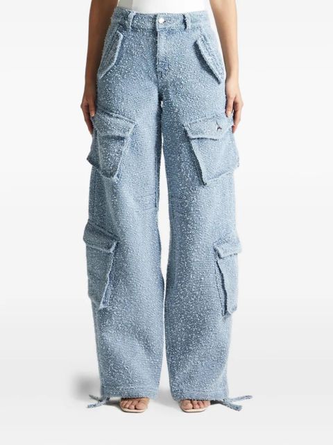 Manière De Voir Anne high-waisted bouclé denim cargo trousers - Blue