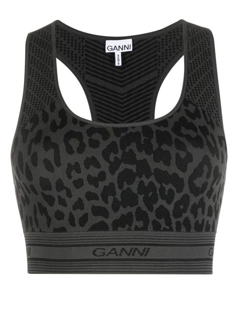 GANNI leopard-print racerback bralette - Black - zdjęcie produktu nr 1