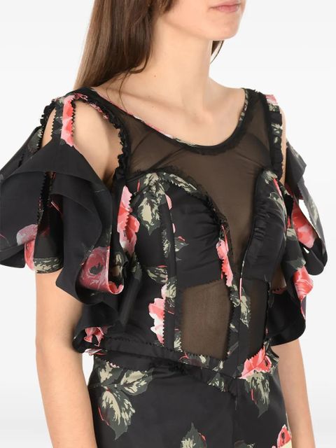 Maison Margiela floral-print mesh-panel blouse - Black