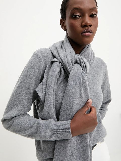 Answear.LAB sweter z wełny merino z szalem damski kolor szary lekki