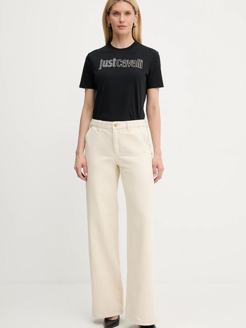 Just Cavalli t-shirt bawełniany damski kolor czarny 79PAHE23 CJ110
