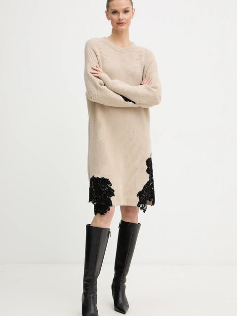 Pinko sukienka z dodatkiem wełny kolor beżowy mini oversize 105504 A2R1 - zdjęcie produktu nr 1