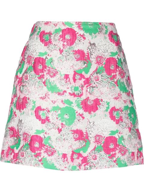 GANNI floral-pattern A-line skirt - Pink
