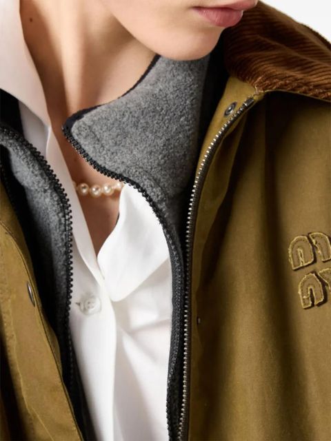 Miu Miu logo-embroidered fleece sweatshirt - Grey