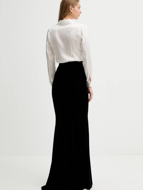 Elisabetta Franchi sukienka z dodatkiem jedwabiu kolor czarny maxi prosta ABR4657E2 - zdjęcie produktu nr 2