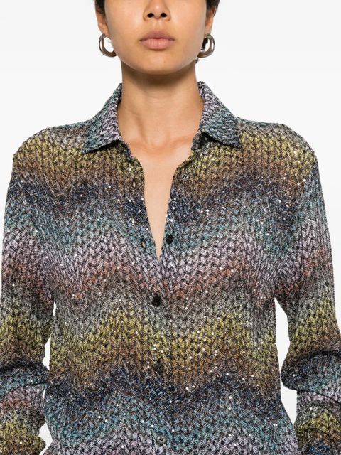 Missoni zigzag-knit sequin-embellished shirt - Blue
