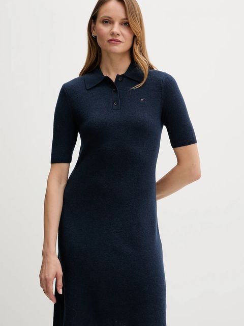 Tommy Hilfiger sukienka wełniana kolor granatowy mini rozkloszowana WW0WW46436 - zdjęcie produktu nr 1