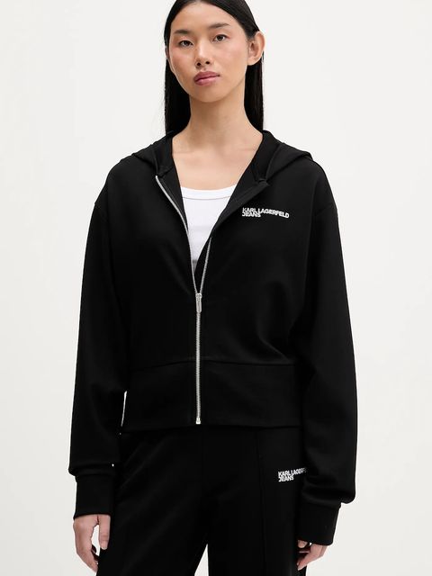 Karl Lagerfeld Jeans bluza damska kolor czarny z kapturem gładka B1W20062 - zdjęcie produktu nr 1