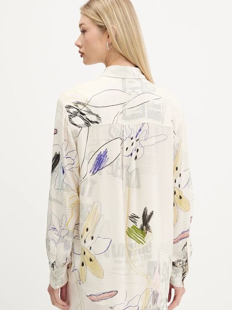 Desigual koszula NEWSARTY damska kolor beżowy relaxed z kołnierzykiem klasycznym 25WWCW14 - zdjęcie produktu nr 2