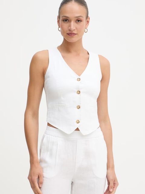 United Colors of Benetton kamizelka jednorzędowa damska lniana - zdjęcie produktu nr 1