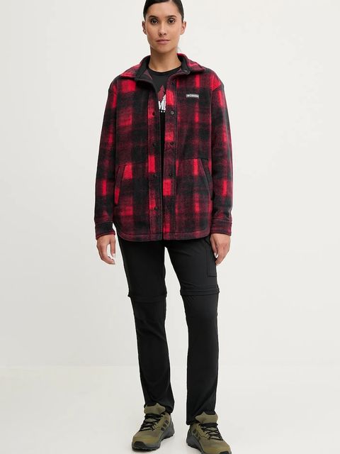 Columbia koszula Benton Springs damska kolor czerwony relaxed z kołnierzykiem klasycznym 2085661