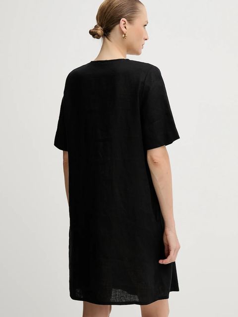 United Colors of Benetton sukienka lniana kolor czarny mini oversize 4AGHDV0B0