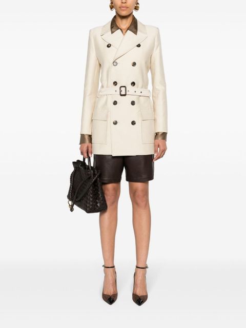 Saint Laurent belted double-breasted coat - Neutrals - zdjęcie produktu nr 2