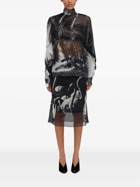 Ferragamo flamingo-print georgette midi skirt - Grey - zdjęcie produktu nr 2