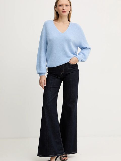 Morgan sweter z dodatkiem wełny damski kolor niebieski MVALI