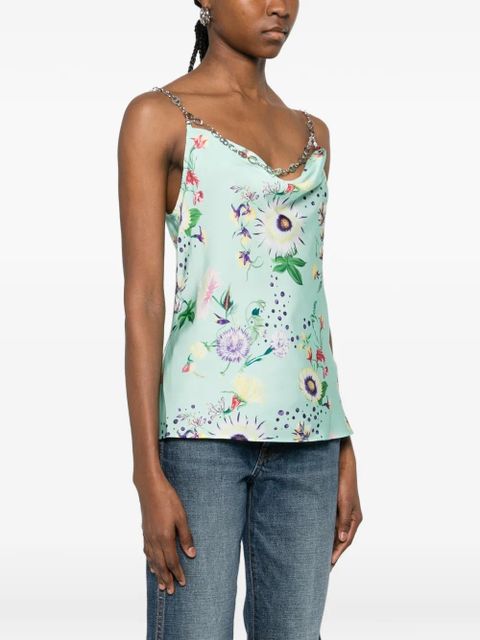 Rabanne chain-detail cowl-neck floral-print top - Green