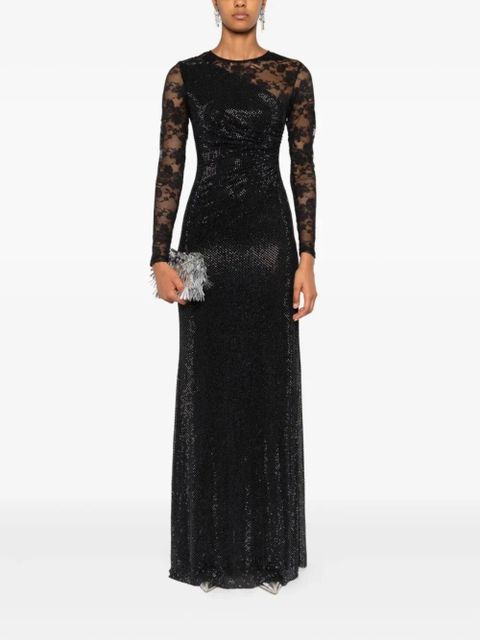 Self-Portrait rhinestone-embellished long-sleeve maxi dress - Black - zdjęcie produktu nr 2
