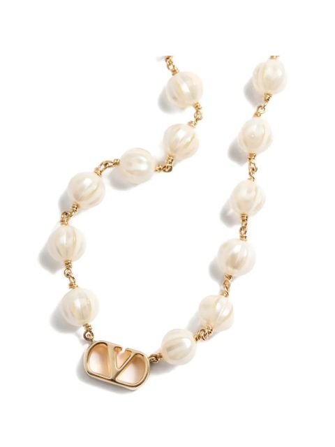 Valentino Garavani Vlogo Signature necklace in metal and glass beads - Gold